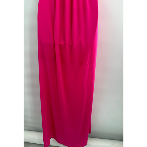 Lush Hot Pink Lasercut Strappy Crisscross Back Overlay Maxi Dress LargeNWOT - Picture 5 of 8
